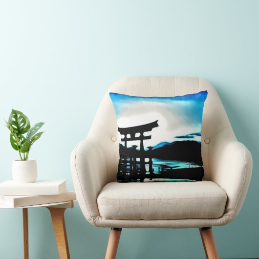 日本のな日没の寺院のエアブラシの芸術 クッション (椅子)