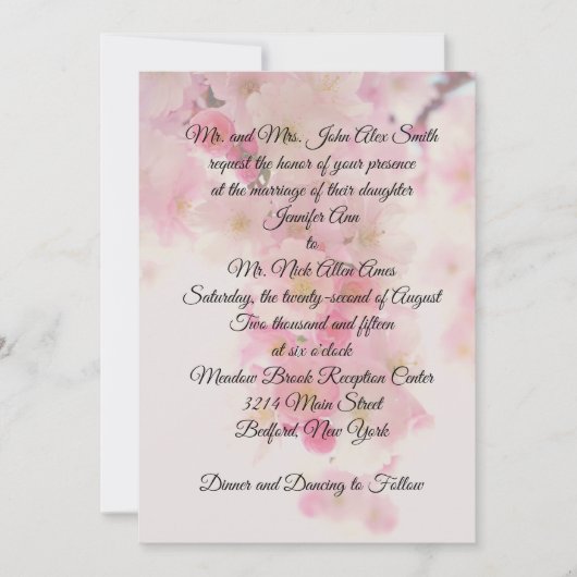 日本のな桜の結婚式 招待状 (正面)