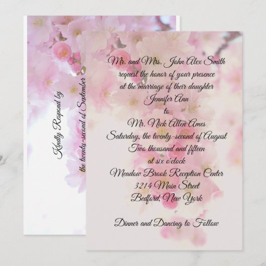 日本のな桜の結婚式 招待状 (正面/裏面)