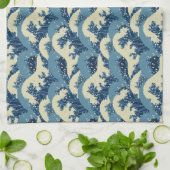 日本のな波パターン キッチンタオル (折り畳み)