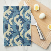 日本のな波パターン キッチンタオル (四つ折り)