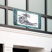 日本のな波状雲の旗 横断幕 (ビルの外側)