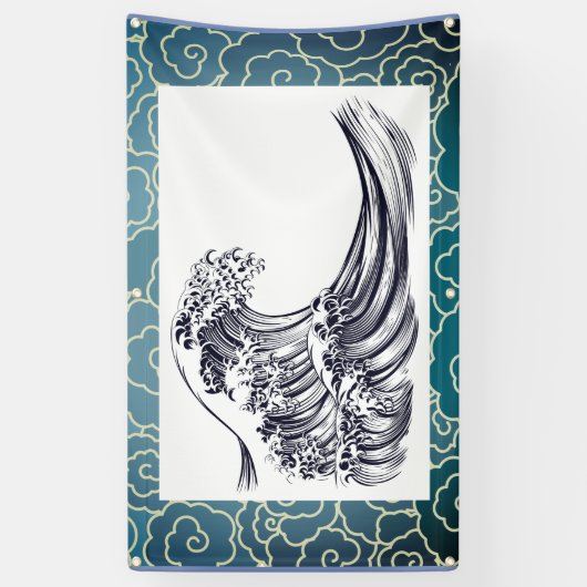 日本のな波状雲の旗 横断幕 (縦)