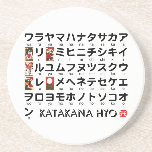 日本のな片仮名(アルファベット)のテーブル コースター (正面)