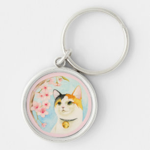 日本のな猫の水彩画の芸術 キーホルダー
