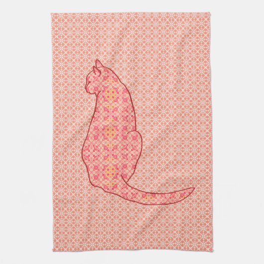 日本のな猫-珊瑚のオレンジろうけつ染め キッチンタオル (縦)