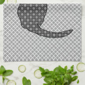 日本のな猫-白黒着物のプリント キッチンタオル (折り畳み)