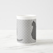 日本のな猫-白黒着物のプリント ボーンチャイナマグカップ (正面)