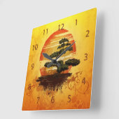 日本のな盆栽の木の日没 スクエア壁時計 (傾斜)