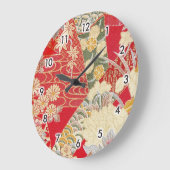 日本のな着物の織物、花パターン ラージ壁時計 (傾斜)