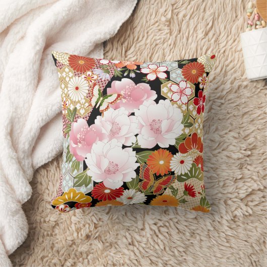 日本のな着物の花模様の装飾用クッション クッション (ブランケット)