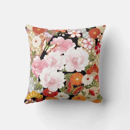 日本のな着物の花模様の装飾用クッション クッション (裏面)