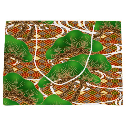 日本のな着物パターンギフトバッグ ラージペーパーバッグ (正面)