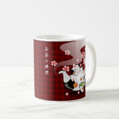 日本のな緑茶猫の桜の漢字のマグ コーヒーマグカップ (正面右)