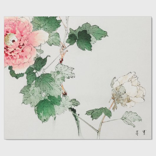 日本のな花WOODBLOCKのプリントの包装紙 ラッピングペーパー (フラット)