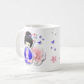 日本のな芸者の人形-青いシリーズマグ コーヒーマグカップ (正面左)