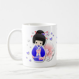 日本のな芸者の人形-青いシリーズマグ コーヒーマグカップ