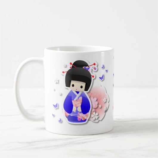 日本のな芸者の人形-青いシリーズマグ コーヒーマグカップ (左)