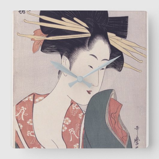 日本のな芸者 スクエア壁時計 (正面)