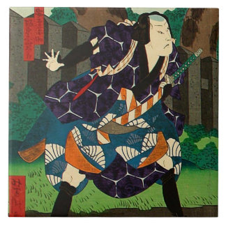 日本のな芸術-パターン（の模様が）あるな着物を身に着けている武士 タイル