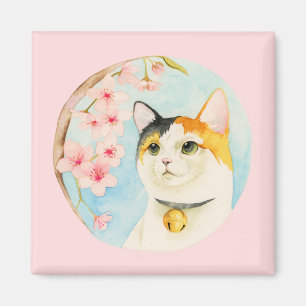 日本のな茶色のぶち猫の水彩画 マグネット