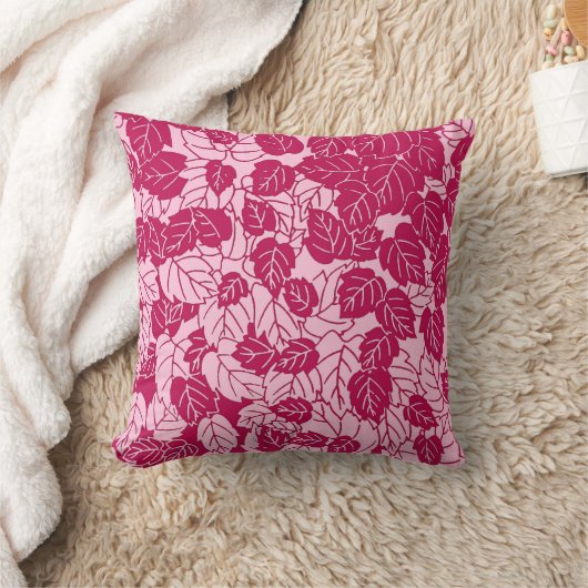 日本のな葉のプリント、赤紫および淡いピンク クッション (ブランケット)