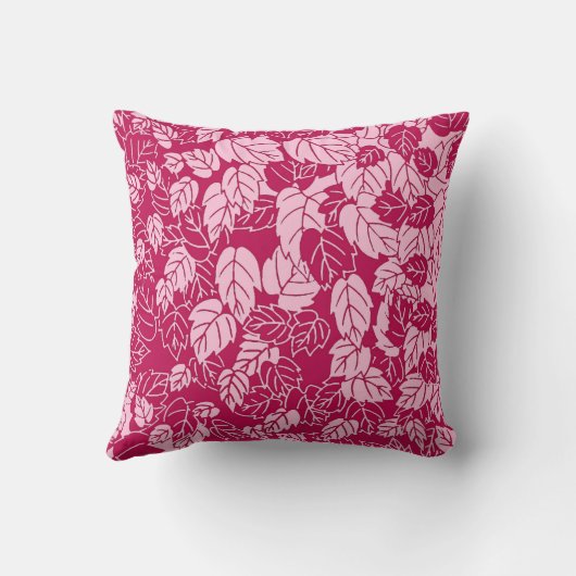 日本のな葉のプリント、赤紫および淡いピンク クッション (裏面)