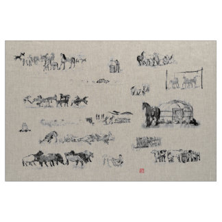 日本のな馬の武士の芸術の騎手のsumi ファブリック