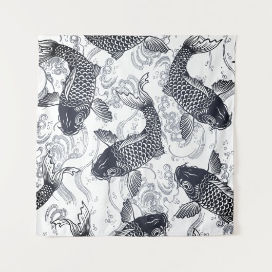 日本のな魚の水泳のグラフィックのタペストリー タペストリー (正面(横))