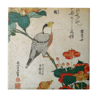 日本のなGrosbeakおよびMirabilis Jalapa (Hokusai) タイル