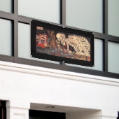 日本のなWOODBLOCKの旗 横断幕 (ビルの外側)