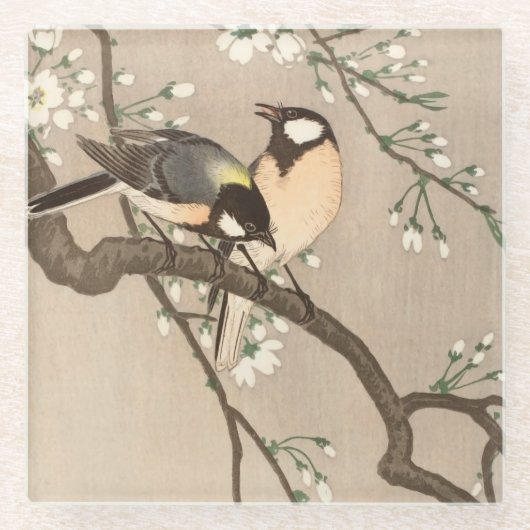 日本のアジア 小原古邨 雀 鳥 シジュウカラ ガラスコースター (正面)