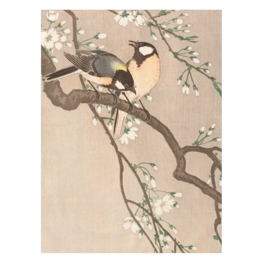 日本のアジア 小原古邨 雀 鳥 シジュウカラ テーブルクロス (正面)
