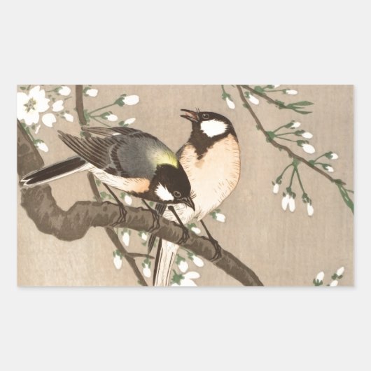 日本のアジア 小原古邨 雀 鳥 シジュウカラ 長方形シール (正面)