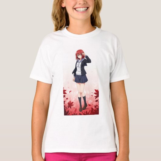 日本のアニメ風女子キャラクター Tシャツ (正面)