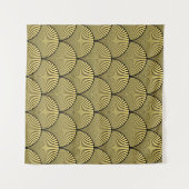 日本のアールデコ:黒金ゴールドデザイン タペストリー (正面(横))