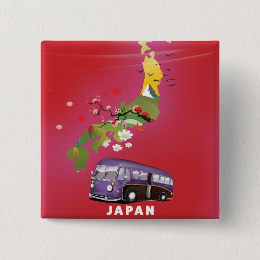 日本のイラストの旅行ポスター 缶バッジ (正面)