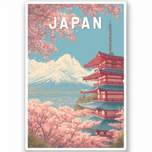 日本のイラスト旅行アートビンテージ シール (正面)