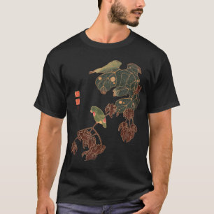 日本のオウムの浮世絵アートヴィンテージ鳥の版画グラフィック Tシャツ
