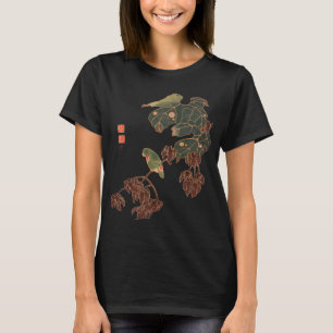 日本のオウムの浮世絵アートヴィンテージ鳥の版画グラフィック Tシャツ