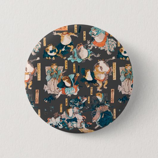 日本のカエル浮世絵アニメヒーロー 缶バッジ (正面)
