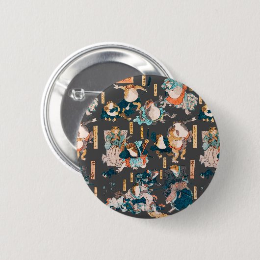 日本のカエル浮世絵アニメヒーロー 缶バッジ (正面&裏面)