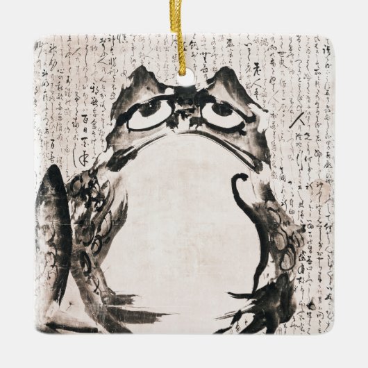 日本のカエル絵を描のアートキャンバスのヴィンテージ セラミックオーナメント (正面)