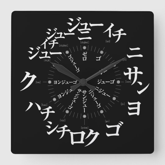 日本のカタカナスタイル[黒い顔] スクエア壁時計 (正面)