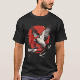日本のカーディナルバード 赤い太陽の水墨画アート 2/3 Tシャツ
