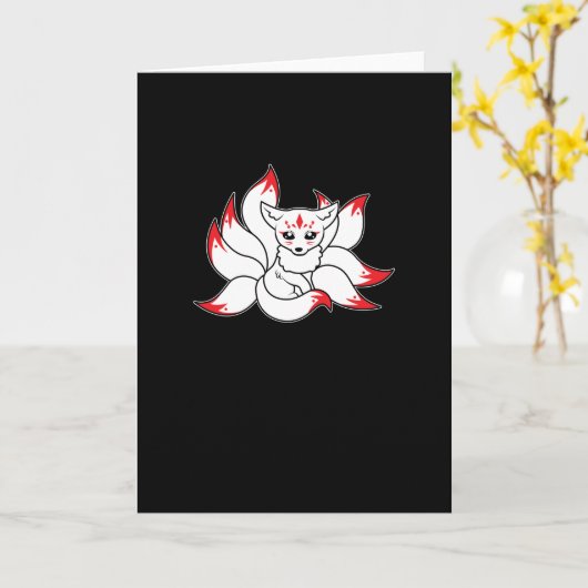 日本のキツネキュートアニメ狐かわいい上稲荷 カード (黄色い花)