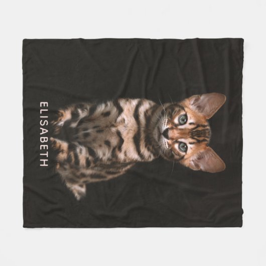 日本のキャットキットヒョウパーソナライズされたの斑点 フリースブランケット (正面(横))