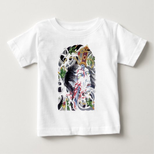 日本のグロテスクな剣のデザイン ベビーTシャツ (正面)