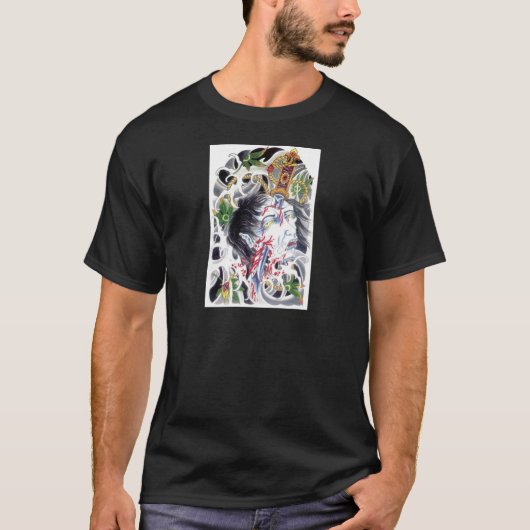 日本のグロテスクな剣のデザイン Tシャツ (正面)