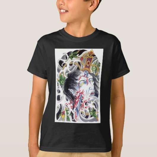 日本のグロテスクな剣のデザイン Tシャツ (正面)